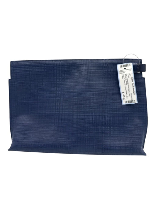Loewe Navy Coated Leather Zipper Logo Pouch Clutch Navy