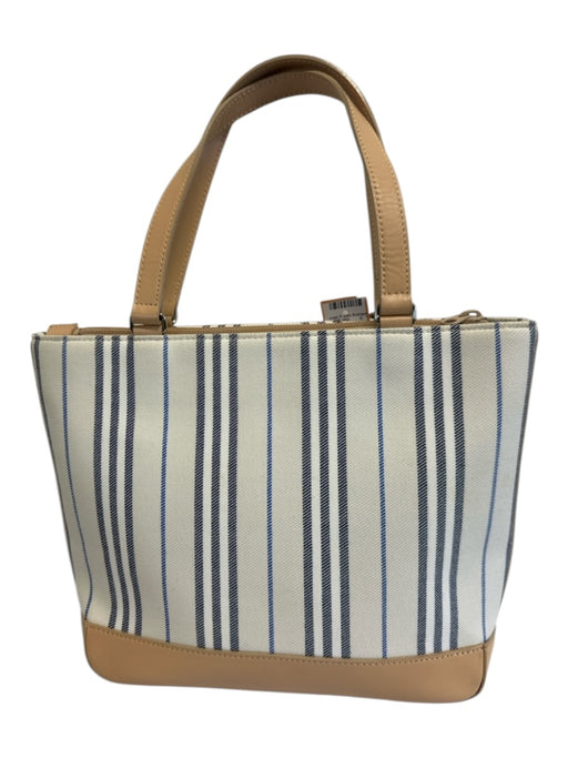 Burberry Cream & Blue Canvas Tan Strap Leather Strap Tote Zipper Bag Cream & Blue / Small