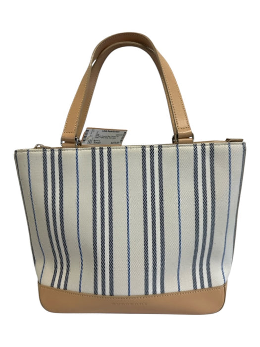 Burberry Cream & Blue Canvas Tan Strap Leather Strap Tote Zipper Bag Cream & Blue / Small