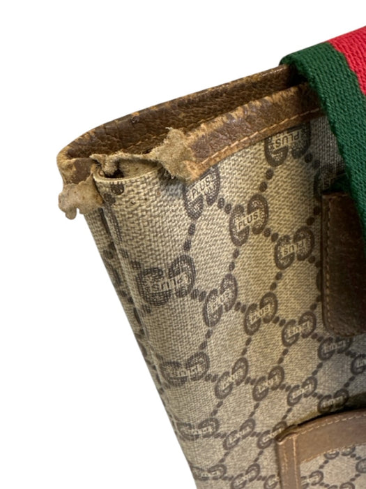 Gucci Beige, Red, Green Coated Canvas GG Supreme Web Tote Vintage Bag Beige, Red, Green / M/L