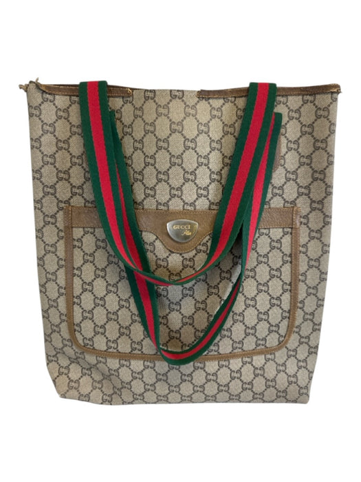 Gucci Beige, Red, Green Coated Canvas GG Supreme Web Tote Vintage Bag Beige, Red, Green / M/L
