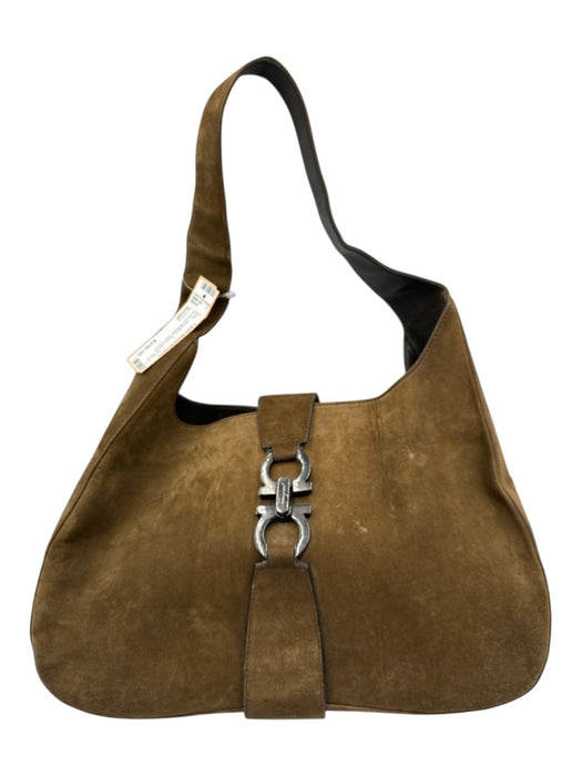 Ferragamo Brown Suede Silver Hardware Shoulder Bag Vintage Bag Brown / Small