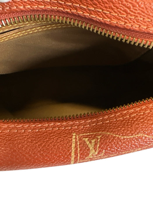 Louis Vuitton Red & Tan Leather Coated Canvas Monogram Shoulder Bag Bag Red & Tan / S/M