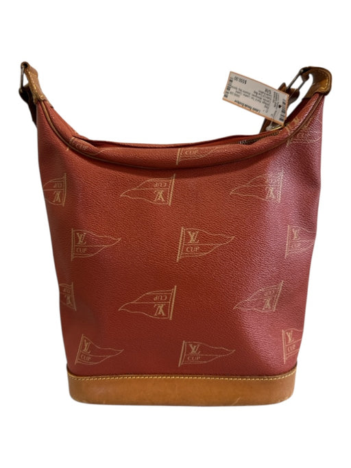 Louis Vuitton Red & Tan Leather Coated Canvas Monogram Shoulder Bag Bag Red & Tan / S/M