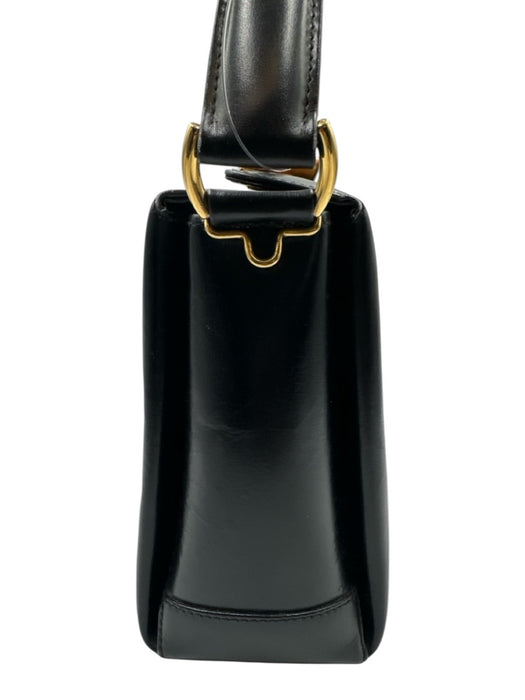 Gucci Black Leather Bamboo Accent Top Handle Bag Black / Small