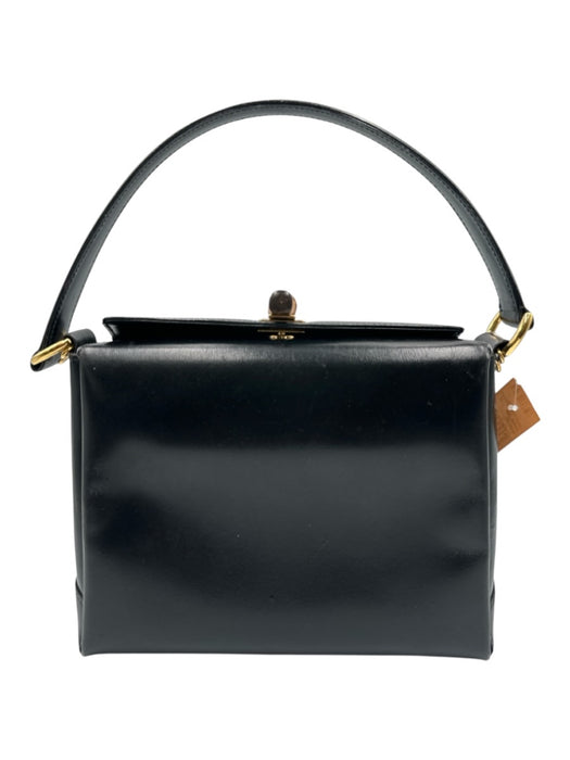 Gucci Black Leather Bamboo Accent Top Handle Bag Black / Small