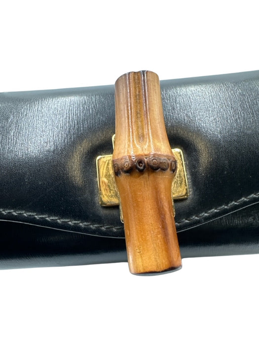 Gucci Black Leather Bamboo Accent Top Handle Bag Black / Small