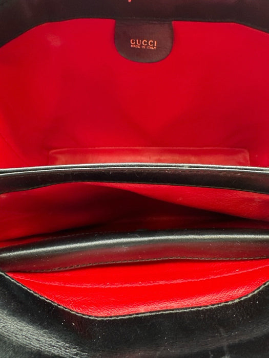 Gucci Black Leather Bamboo Accent Top Handle Bag Black / Small