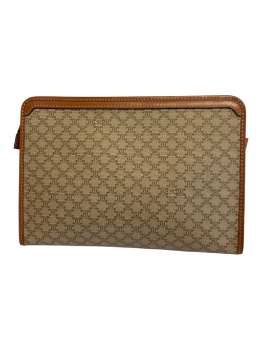Celine Beige & Tan Print Canvas Leather trim Monogram Pouch Clutch Bag Beige & Tan Print / Small