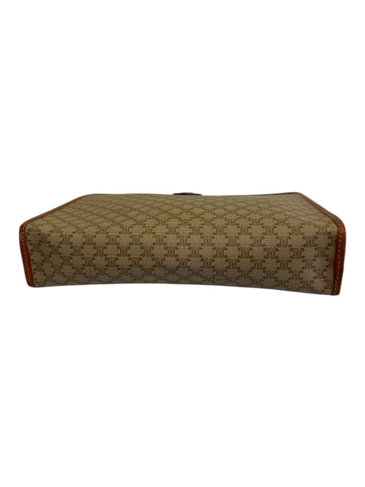 Celine Beige & Tan Print Canvas Leather trim Monogram Pouch Clutch Bag Beige & Tan Print / Small