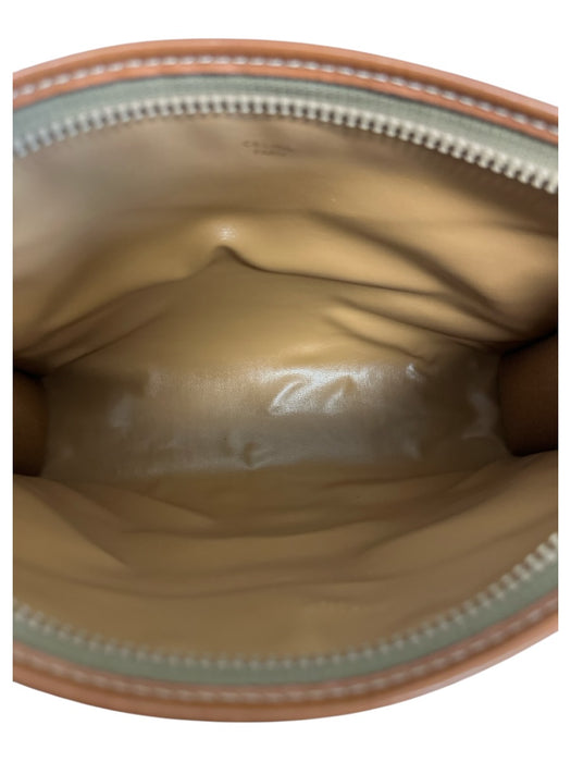 Celine Beige & Tan Print Canvas Leather trim Monogram Pouch Clutch Bag Beige & Tan Print / Small