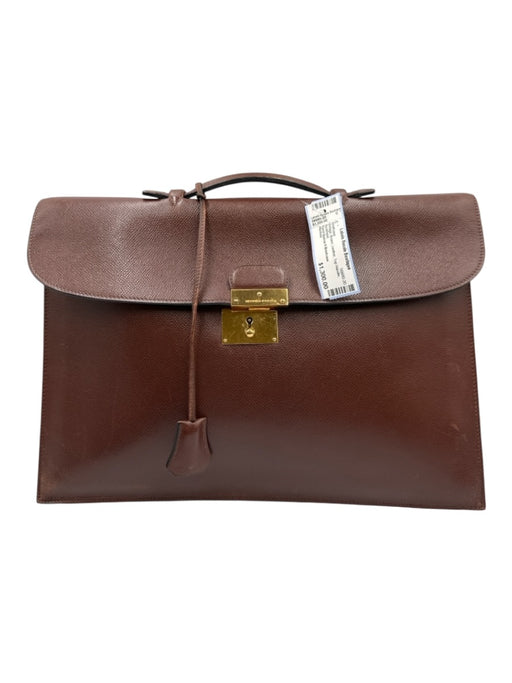 Hermes Brown Leather Top Handle Briefcase Brown