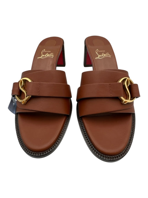 Christian Louboutin Shoe Size 38.5 Brown Leather Logo Mule Block Heel Sandals Brown / 38.5