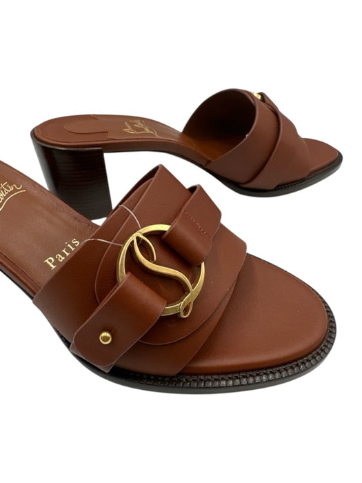 Christian Louboutin Shoe Size 38.5 Brown Leather Logo Mule Block Heel Sandals Brown / 38.5