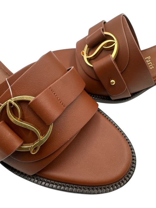 Christian Louboutin Shoe Size 38.5 Brown Leather Logo Mule Block Heel Sandals Brown / 38.5
