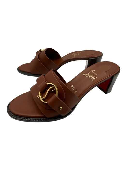 Christian Louboutin Shoe Size 38.5 Brown Leather Logo Mule Block Heel Sandals Brown / 38.5
