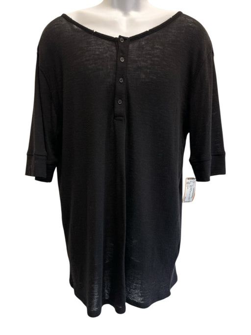 Balmain Size L Black Wool Solid Henley Men's Short Sleeve Black / L