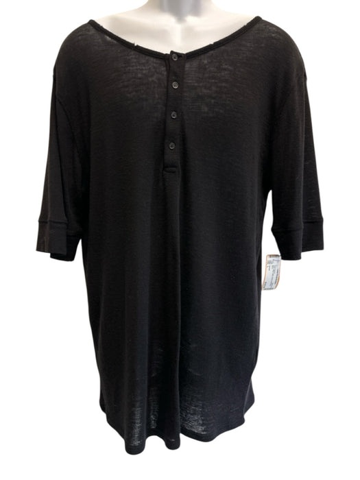 Balmain Size L Black Wool Solid Henley Men's Short Sleeve Black / L