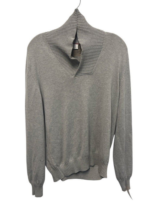 Brunello Cucinelli Size Est M Gray Cotton Solid Shawl Men's Sweater Gray / Est M