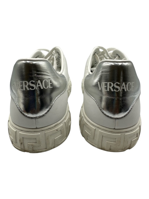 Versace Shoe Size 42 White & Silver Leather Solid Sneaker Men's Shoes White & Silver / 42