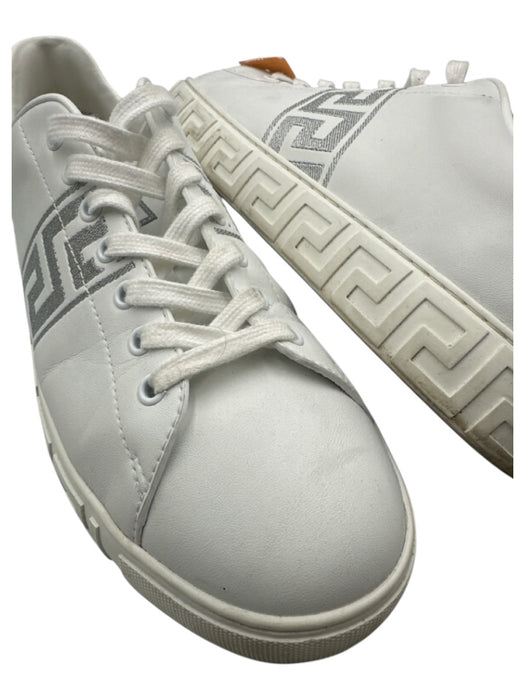Versace Shoe Size 42 White & Silver Leather Solid Sneaker Men's Shoes White & Silver / 42