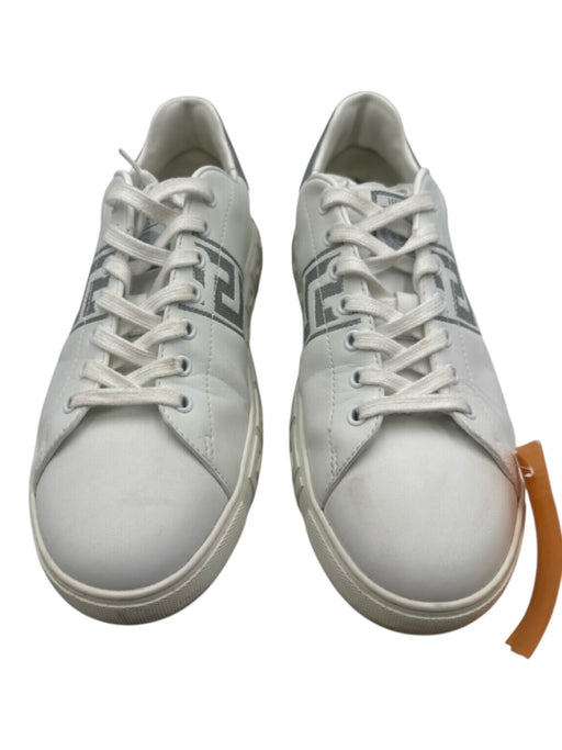 Versace Shoe Size 42 White & Silver Leather Solid Sneaker Men's Shoes White & Silver / 42
