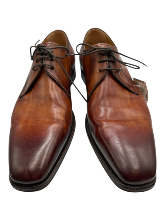 Magnanni Shoe Size 42 Brown Leather Solid Lace Up Dress Men's Shoes Brown / 42