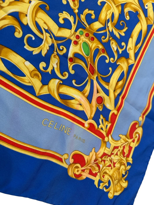 Celine Blue, Red, Yellow Silk Abstract Vintage scarf Blue, Red, Yellow
