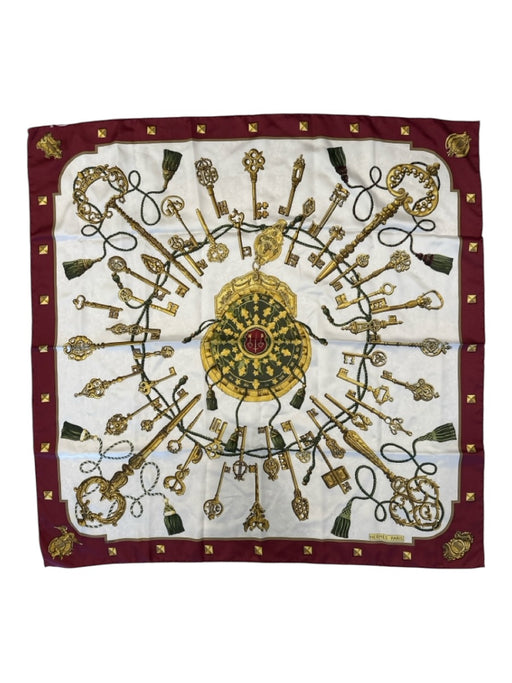 Hermes Maroon & Cream Silk Abstract Rope Lock scarf Maroon & Cream / 90 cm
