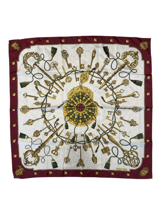 Hermes Maroon & Cream Silk Abstract Rope Lock scarf Maroon & Cream / 90 cm