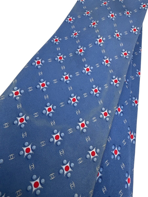 Chanel AS IS - Stained Blue & Red Print Silk Monogram Tie Blue & Red Print