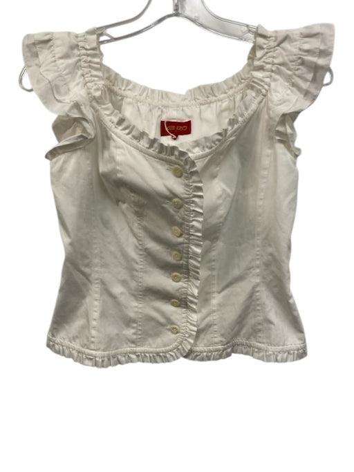 Kenzo Size 2 White Cotton Blend Ruffle Trim Below the Knee Top & Skirt Skirt Set White / 2