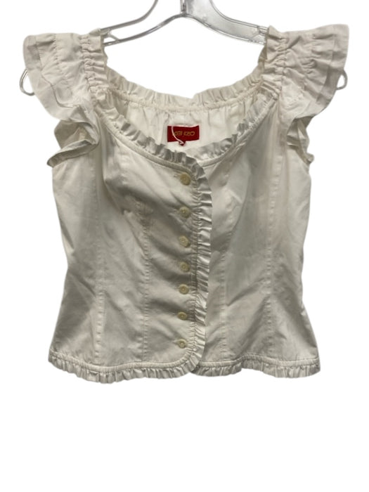 Kenzo Size 2 White Cotton Blend Ruffle Trim Below the Knee Top & Skirt Skirt Set White / 2