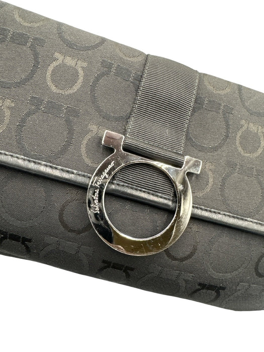Salvatore Ferragamo Black Canvas & Leather Silver Hardware Jacquard Shoulder Bag Black / S