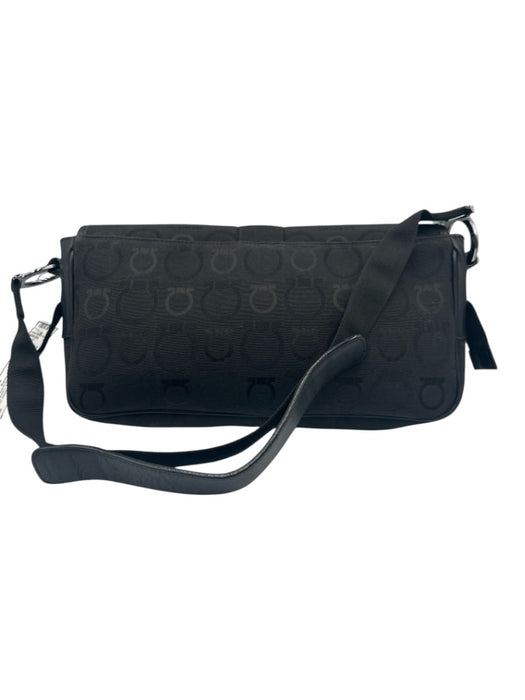 Salvatore Ferragamo Black Canvas & Leather Silver Hardware Jacquard Shoulder Bag Black / S
