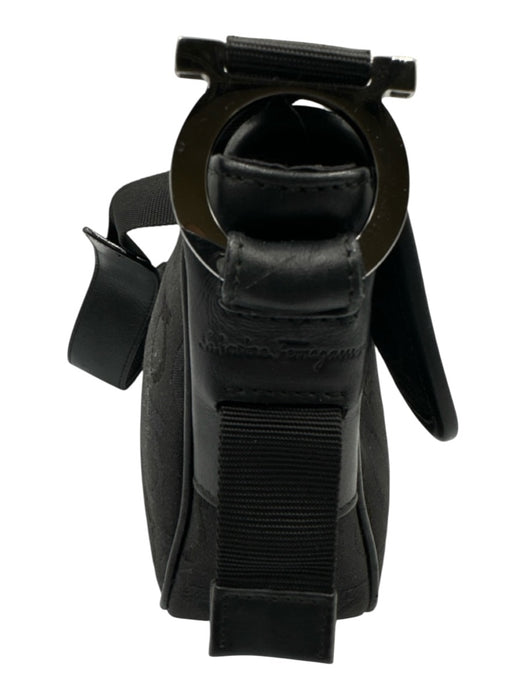 Salvatore Ferragamo Black Canvas & Leather Silver Hardware Jacquard Shoulder Bag Black / S