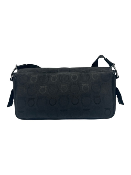 Salvatore Ferragamo Black Canvas & Leather Silver Hardware Jacquard Shoulder Bag Black / S