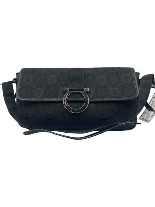 Salvatore Ferragamo Black Canvas & Leather Silver Hardware Jacquard Shoulder Bag Black / S