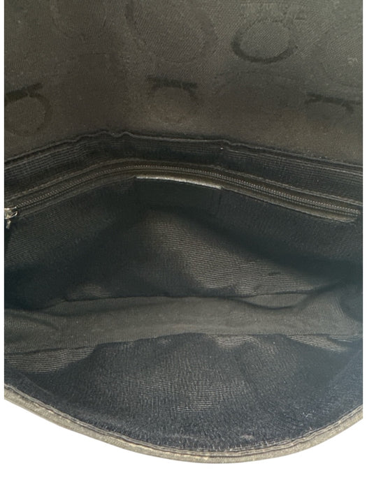 Salvatore Ferragamo Black Canvas & Leather Silver Hardware Jacquard Shoulder Bag Black / S