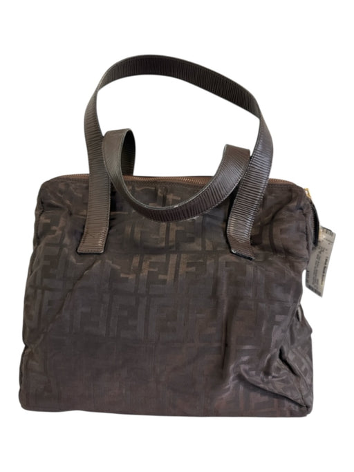 Fendi Dark Brown Jacquard Nylon Zip Top FF Motif Gold Hardware hand bag Bag Dark Brown / S/M