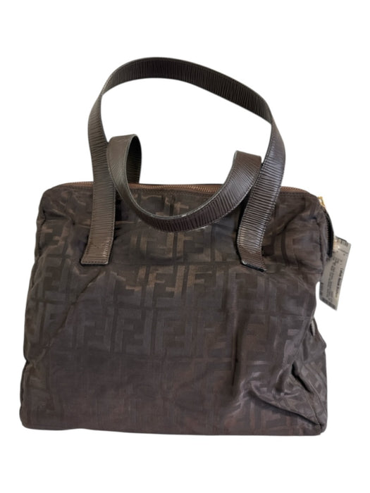 Fendi Dark Brown Jacquard Nylon Zip Top FF Motif Gold Hardware hand bag Bag Dark Brown / S/M