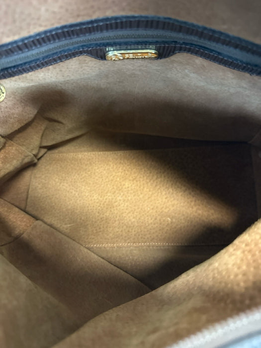 Fendi Dark Brown Jacquard Nylon Zip Top FF Motif Gold Hardware hand bag Bag Dark Brown / S/M