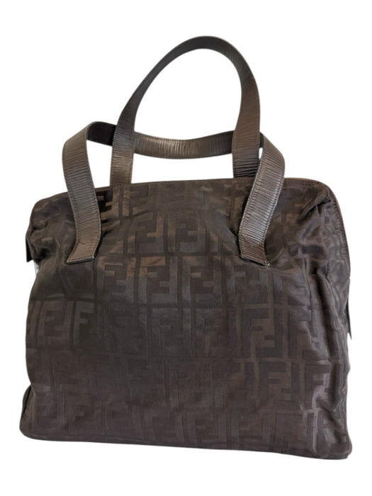 Fendi Dark Brown Jacquard Nylon Zip Top FF Motif Gold Hardware hand bag Bag Dark Brown / S/M