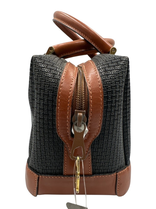 Bally Black & Brown Leather Zip Top Logo Embossed hand bag Bag Black & Brown / S