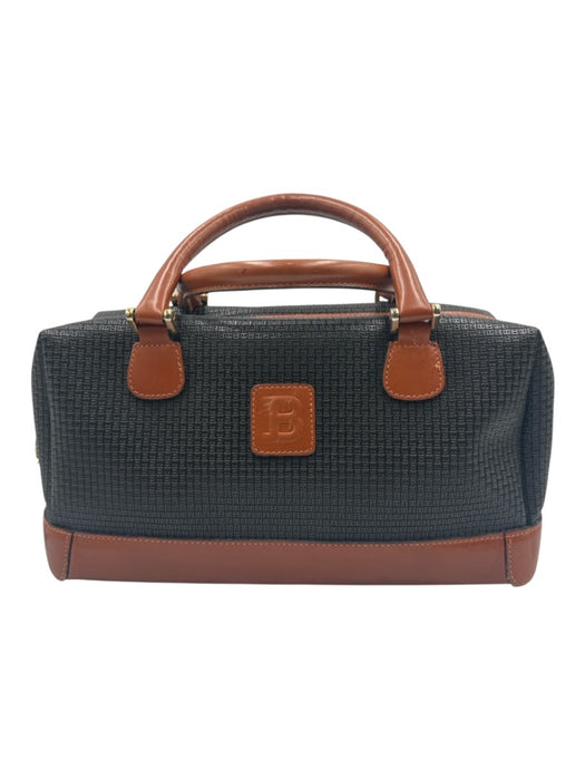 Bally Black & Brown Leather Zip Top Logo Embossed hand bag Bag Black & Brown / S