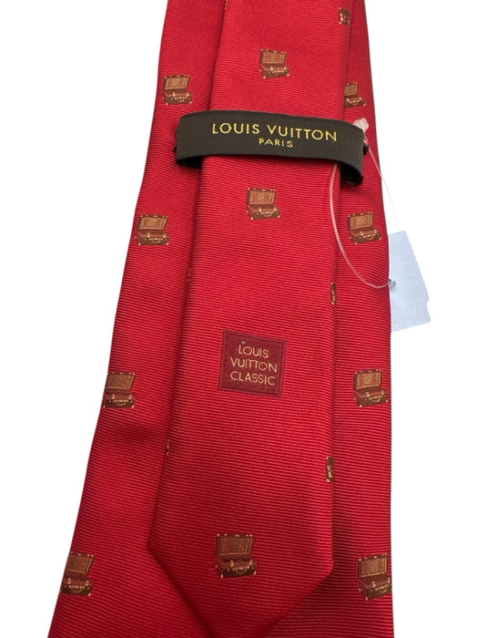 Louis Vuitton Vintage Red & Brown Silk Trunk Print Tie Red & Brown