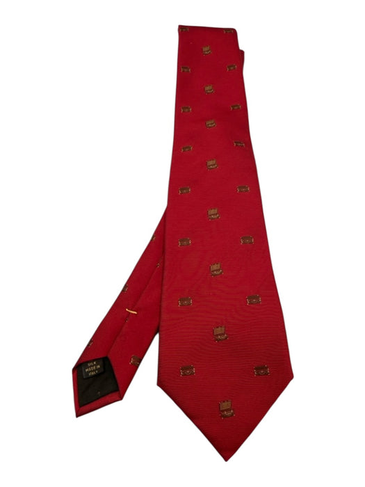Louis Vuitton Vintage Red & Brown Silk Trunk Print Tie Red & Brown
