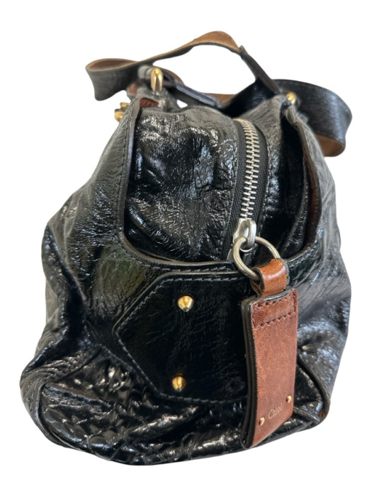 Chloe Black Crinkle Leather Brass Hardware Top Handle Shoulder Bag Bag Black / L