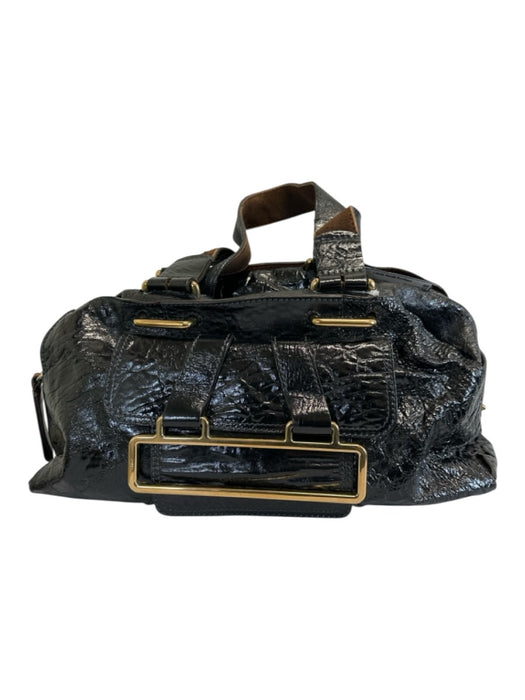 Chloe Black Crinkle Leather Brass Hardware Top Handle Shoulder Bag Bag Black / L