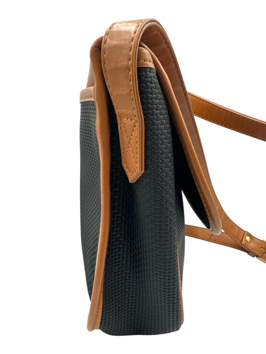 Yves Saint Laurent Brown & Black Coated Canvas & Leather Magnetic Flap Woven Bag Brown & Black / S